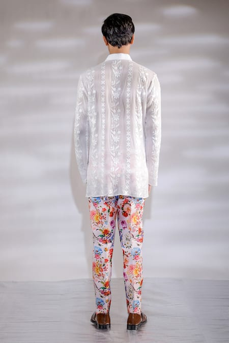 Shop Jubinav Chadha Pink Crepe Floral Print Pant at Aza Fashions Shop_Jubinav Chadha_Pink Crepe Floral Print Pant _at_Aza_Fashions