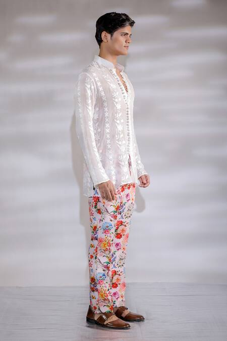 Jubinav Chadha Pink Crepe Floral Print Pant Online at Aza Fashions Jubinav Chadha_Pink Crepe Floral Print Pant _Online_at_Aza_Fashions