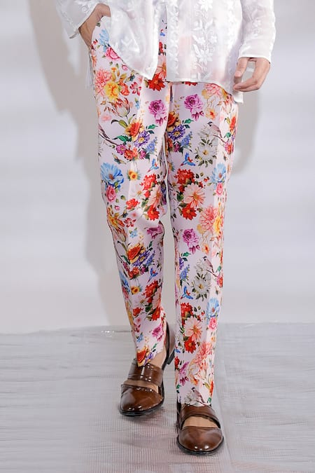 Buy Jubinav Chadha Pink Crepe Floral Print Pant Online at Aza Fashions Buy_Jubinav Chadha_Pink Crepe Floral Print Pant _Online_at_Aza_Fashions