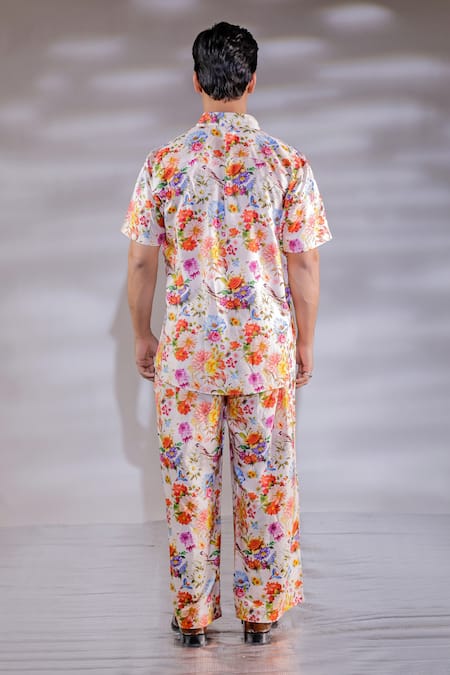 Shop_Jubinav Chadha_Pink Floral Printed Cotton Silk Shirt And Pant Set _at_Aza_Fashions