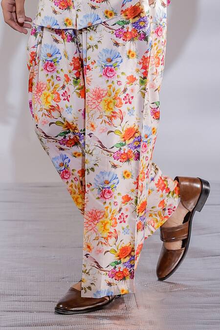 Buy_Jubinav Chadha_Pink Floral Printed Cotton Silk Shirt And Pant Set _Online_at_Aza_Fashions