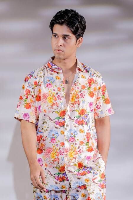 Shop_Jubinav Chadha_Pink Floral Printed Cotton Silk Shirt And Pant Set _Online_at_Aza_Fashions