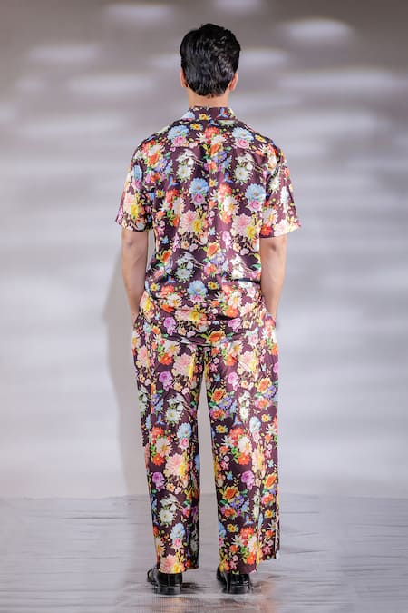 Shop_Jubinav Chadha_Wine Cotton, Silk Embroidery Floral Print Co-ord Set _at_Aza_Fashions