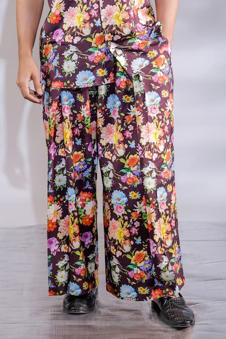 Shop_Jubinav Chadha_Wine Cotton, Silk Embroidery Floral Print Co-ord Set _Online_at_Aza_Fashions