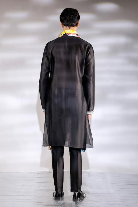 Shop Jubinav Chadha Black Cotton, Silk Embroidery Kurta Pyjama Set at Aza Fashions Shop_Jubinav Chadha_Black Cotton, Silk Embroidery Kurta Pyjama Set _at_Aza_Fashions