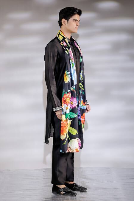 Jubinav Chadha Black Cotton, Silk Embroidery Kurta Pyjama Set Online at Aza Fashions Jubinav Chadha_Black Cotton, Silk Embroidery Kurta Pyjama Set _Online_at_Aza_Fashions