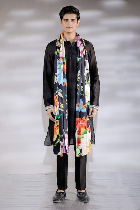 Shop Jubinav Chadha Black Cotton, Silk Embroidery Kurta Pyjama Set Online at Aza Fashions Shop_Jubinav Chadha_Black Cotton, Silk Embroidery Kurta Pyjama Set _Online_at_Aza_Fashions