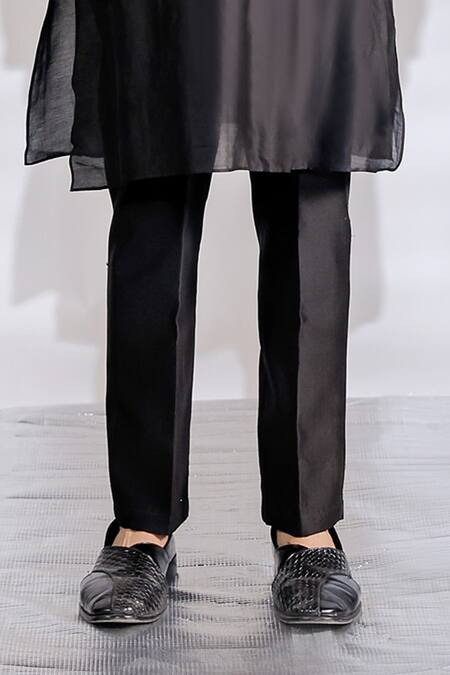 Shop_Jubinav Chadha_Black Cotton, Silk Embroidery Floral Print Bundi And Kurta Set _Online_at_Aza_Fashions