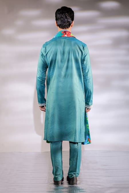 Shop Jubinav Chadha Green Cotton, Silk, Satin Embroidery Kurta Pyjama Set at Aza Fashions Shop_Jubinav Chadha_Green Cotton, Silk, Satin Embroidery Kurta Pyjama Set _at_Aza_Fashions