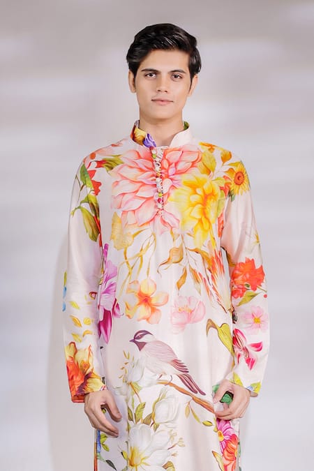 Shop_Jubinav Chadha_Pink Cotton, Silk Embroidery Printed Kurta Pyjama Set _Online_at_Aza_Fashions