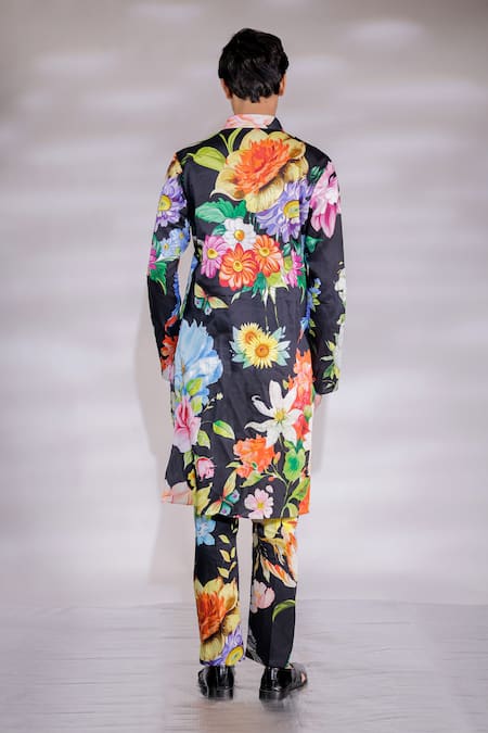 Shop Jubinav Chadha Black Cotton, Silk Embroidery Floral Printed Kurta Set at Aza Fashions Shop_Jubinav Chadha_Black Cotton, Silk Embroidery Floral Printed Kurta Set _at_Aza_Fashions