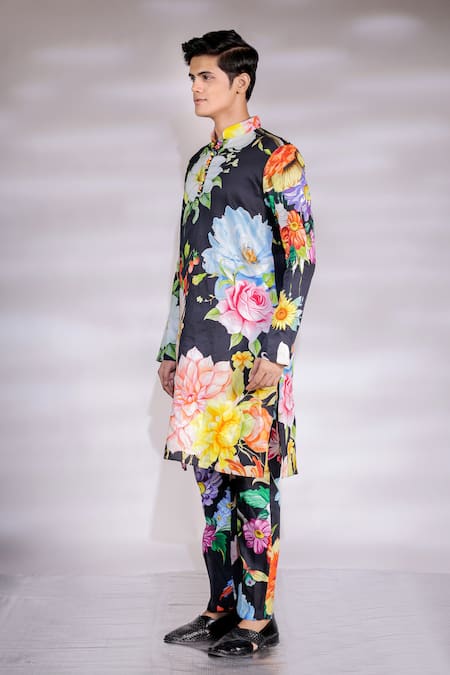 Buy Jubinav Chadha Black Cotton, Silk Embroidery Floral Printed Kurta Set Online at Aza Fashions Buy_Jubinav Chadha_Black Cotton, Silk Embroidery Floral Printed Kurta Set _Online_at_Aza_Fashions