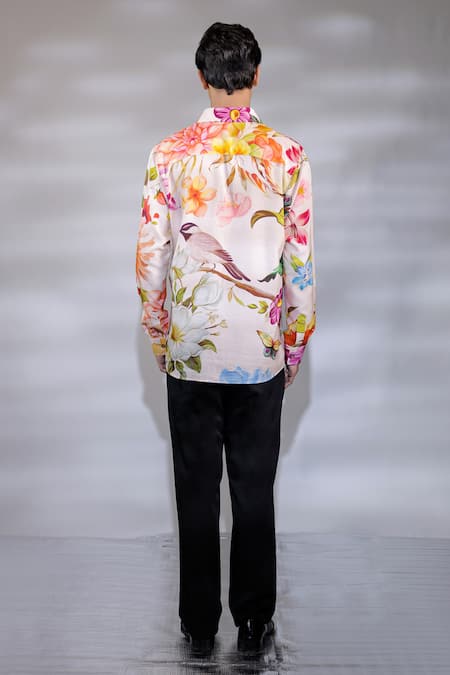 Shop Jubinav Chadha Pink Cotton, Silk Floral Print Shirt at Aza Fashions Shop_Jubinav Chadha_Pink Cotton, Silk Floral Print Shirt _at_Aza_Fashions