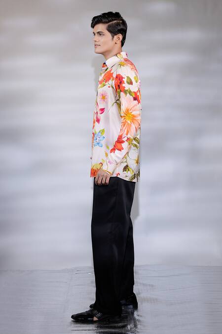 Jubinav Chadha Pink Cotton, Silk Floral Print Shirt Online at Aza Fashions Jubinav Chadha_Pink Cotton, Silk Floral Print Shirt _Online_at_Aza_Fashions