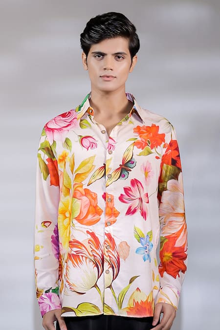 Buy Jubinav Chadha Pink Cotton, Silk Floral Print Shirt Online at Aza Fashions Buy_Jubinav Chadha_Pink Cotton, Silk Floral Print Shirt _Online_at_Aza_Fashions