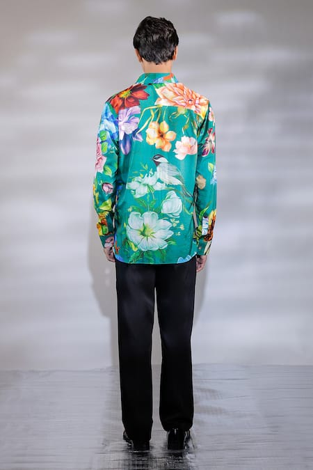 Shop Jubinav Chadha Green Cotton, Silk Embroidery Printed Shirt at Aza Fashions Shop_Jubinav Chadha_Green Cotton, Silk Embroidery Printed Shirt _at_Aza_Fashions