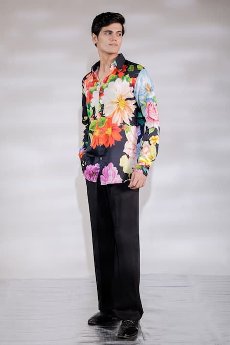 Jubinav Chadha Black Cotton Flora And Fauna Print Shirt Online at Aza Fashions Jubinav Chadha_Black Cotton Flora And Fauna Print Shirt _Online_at_Aza_Fashions