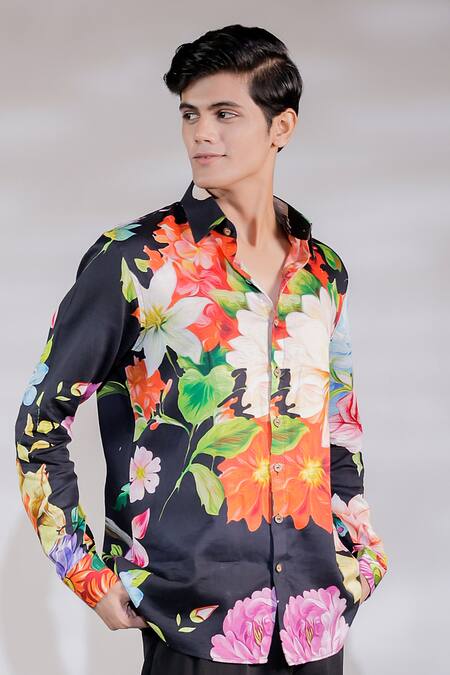 Buy Jubinav Chadha Black Cotton Flora And Fauna Print Shirt Online at Aza Fashions Buy_Jubinav Chadha_Black Cotton Flora And Fauna Print Shirt _Online_at_Aza_Fashions