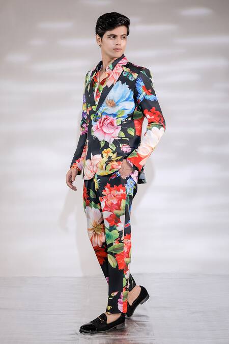 Jubinav Chadha Black Crepe Embroidery Floral Print Blazer And Pant Set Online at Aza Fashions Jubinav Chadha_Black Crepe Embroidery Floral Print Blazer And Pant Set _Online_at_Aza_Fashions