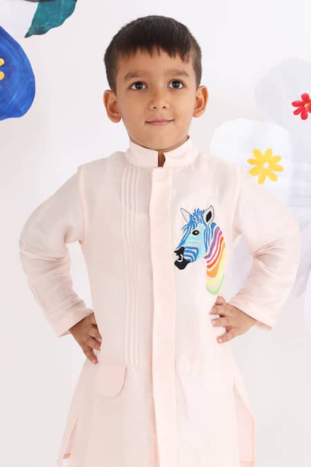 Shop LA Dee DA Pink Silk Embroidery Threadwork Motif Achkan And Pyjama Set at Aza Fashions Shop_LA Dee DA_Pink Silk Embroidery Threadwork Motif Achkan And Pyjama Set _at_Aza_Fashions