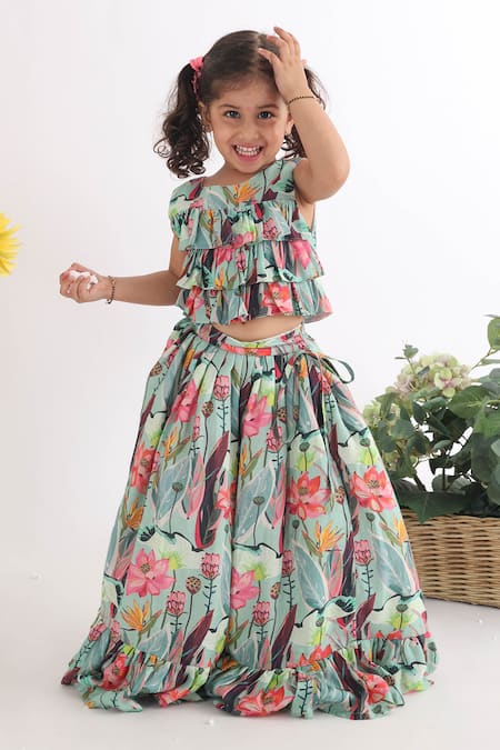 Butterfly peplum top with floral lehenga - KID1