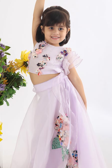 Shop LA Dee DA Purple Silk, Organza Embroidery Floral Applique Work Lehenga Set at Aza Fashions Shop_LA Dee DA_Purple Silk, Organza Embroidery Floral Applique Work Lehenga Set _at_Aza_Fashions