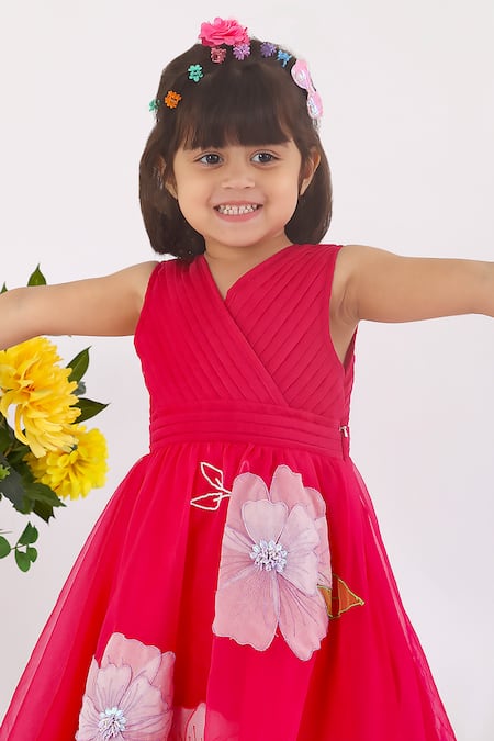 Shop LA Dee DA Pink Organza Embroidery Pleated Gown at Aza Fashions Shop_LA Dee DA_Pink Organza Embroidery Pleated Gown _at_Aza_Fashions