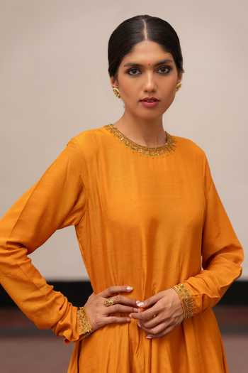 Buy_Mimamsaa_Yellow Kurta Embroidered Floral Round Mira Anarkali Set  _Online_at_Aza_Fashions