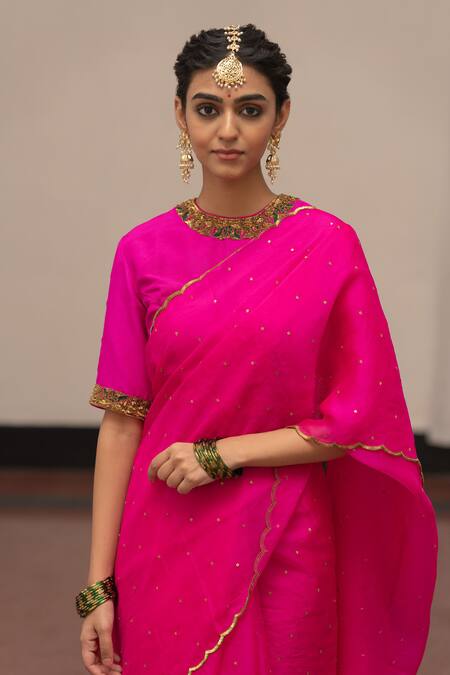 Buy_Mimamsaa_Fuchsia Organza Silk Parvati Saree With Unstitched Blouse Piece  _Online_at_Aza_Fashions