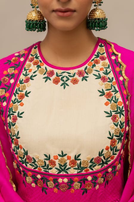 Buy_Mimamsaa_Pink Muslin, Organza Embroidery Round Neck Kajri Bodice Anarkali Pant Set _Online_at_Aza_Fashions