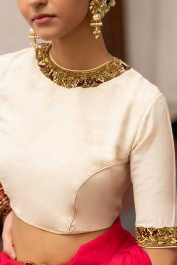Mimamsaa_Ivory Muslin Sequins Round Neck Kamalnaini Placement Embroidered Blouse _Online_at_Aza_Fashions
