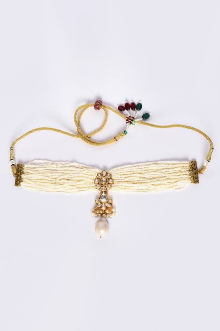 Samyukta Singhania_White Beads, Stones Embellished Choker Necklace Set_at_Aza_Fashions