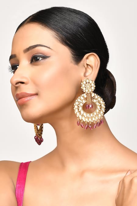 Samyukta Singhania Maroon Beads Stones And Embellished Dangler Earrings 