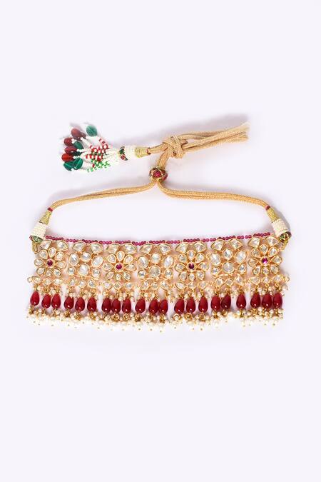 Buy_Samyukta Singhania_Maroon Beads, Stones Embellished Choker Necklace Set_Online_at_Aza_Fashions