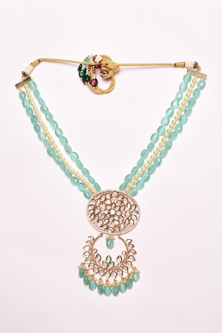 Buy_Samyukta Singhania_Blue Beads, Stones Beaded Work Pendant Necklace Set_Online_at_Aza_Fashions