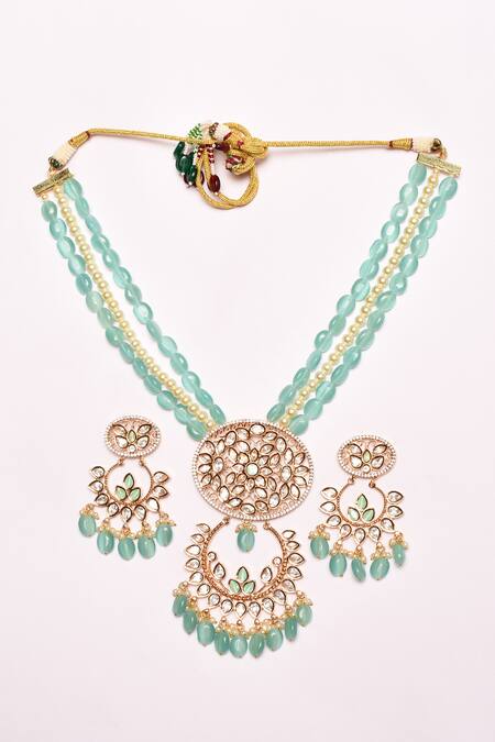 Shop_Samyukta Singhania_Blue Beads, Stones Beaded Work Pendant Necklace Set_Online_at_Aza_Fashions