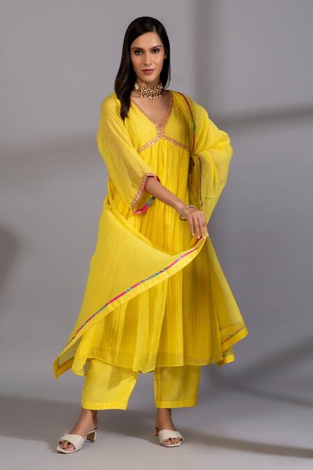 Pants And Pajamas Yellow Cotton, Silk, Chanderi Zari, Embroidery Zardozi Anarkali And Pant Set Online at Aza Fashions Pants And Pajamas_Yellow Cotton, Silk, Chanderi Zari, Embroidery Zardozi Anarkali And Pant Set _Online_at_Aza_Fashions