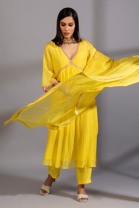 Buy Pants And Pajamas Yellow Cotton, Silk, Chanderi Zari, Embroidery Zardozi Anarkali And Pant Set Online at Aza Fashions Buy_Pants And Pajamas_Yellow Cotton, Silk, Chanderi Zari, Embroidery Zardozi Anarkali And Pant Set _Online_at_Aza_Fashions