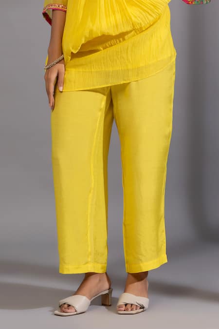 Pants And Pajamas Yellow Cotton, Silk, Chanderi Embroidery, Zari Zardozi Placement Anarkali Set at Aza Fashions Pants And Pajamas_Yellow Cotton, Silk, Chanderi Embroidery, Zari Zardozi Placement Anarkali Set _at_Aza_Fashions