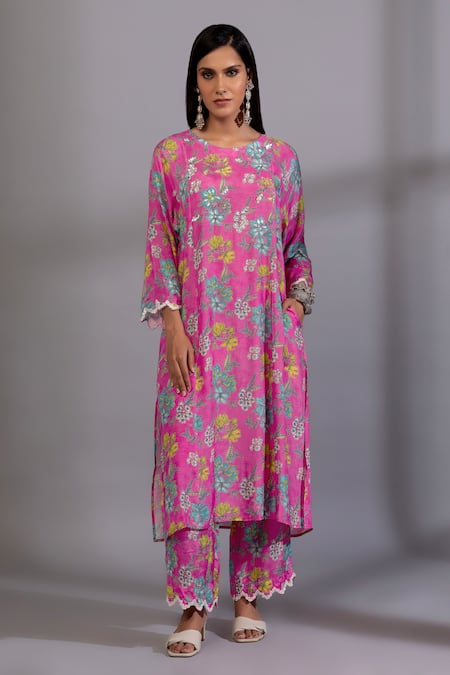 Pants and Pajamas Floral Digital Print Kurta 