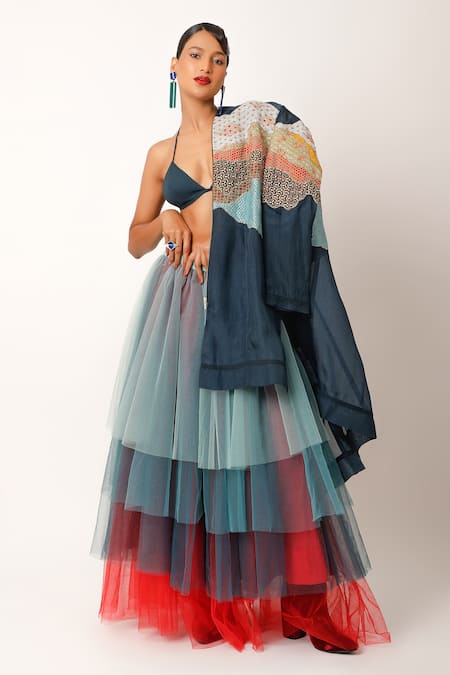 Jajaabor_Multi Color Net, Tulle Layered Block Skirt _Online_at_Aza_Fashions