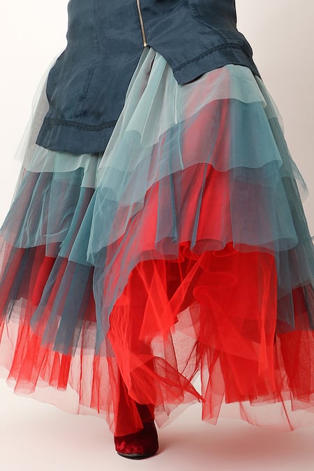 Shop_Jajaabor_Multi Color Net, Tulle Layered Block Skirt _Online_at_Aza_Fashions