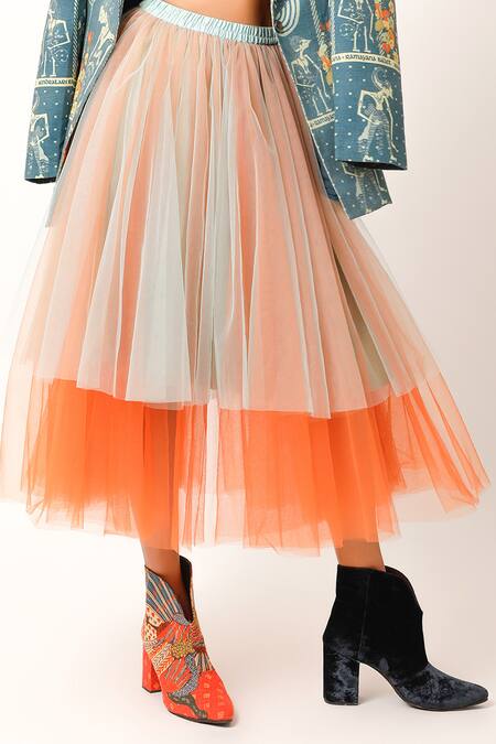 Shop Jajaabor Multi Color Cotton Slub Printed Lapel Collar Ramayana Jacket And Skirt Set Online at Aza Fashions Shop_Jajaabor_Multi Color Cotton Slub Printed Lapel Collar Ramayana Jacket And Skirt Set _Online_at_Aza_Fashions