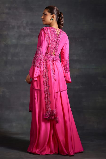 House of Exotique Floral Hand Embellished Kurta Sharara Set 
