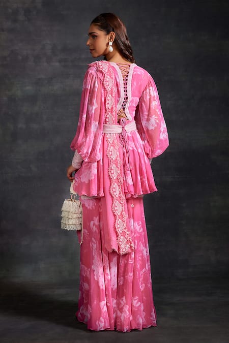 House of Exotique Floral Bloom Print Kurta Sharara Set 