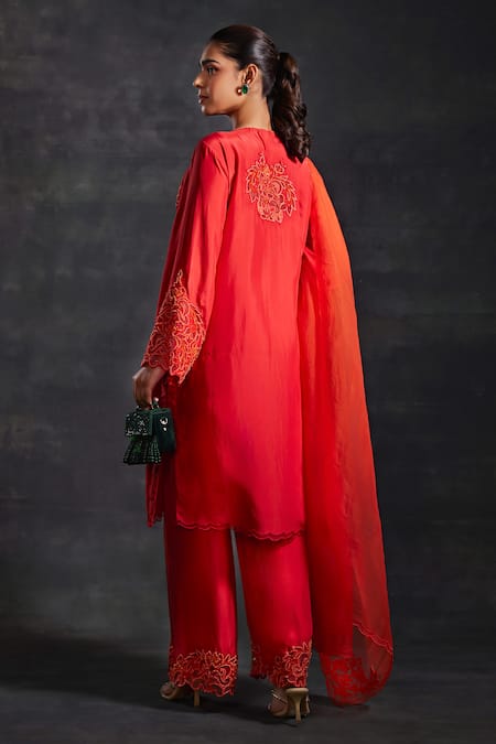 House of Exotique Floral Cut Work Straight Kurta Pant Set 