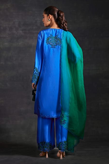 House of Exotique Floral Hand Embellished Kurta Pant Set 