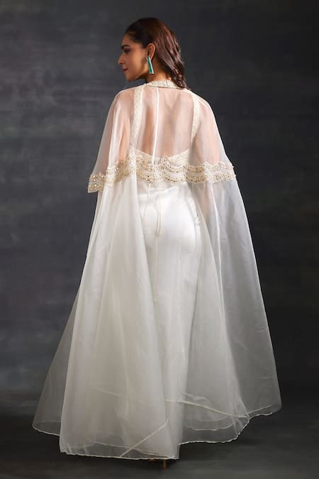 House of Exotique Sheer Cape Asymmetric Skirt Set 