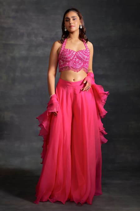 Pink Double Flair Padded Long Dress - Women Pink Dresses Online