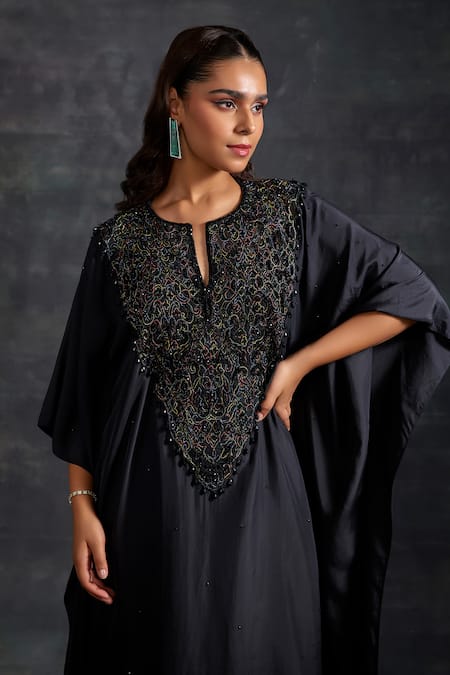 Shae by SASSAFRAS Black Foil Print Velvet Kaftan Dress - Absolutely Desi